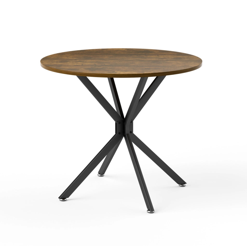 Tavolo da pranzo rotondo 90 cm marrone rustico e nero, gambe in acciaio regolabili