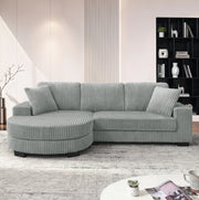 Divano angolare modulare con pouf ovale spostabile; 256;5 x 133;5 x 89 cm; grigio