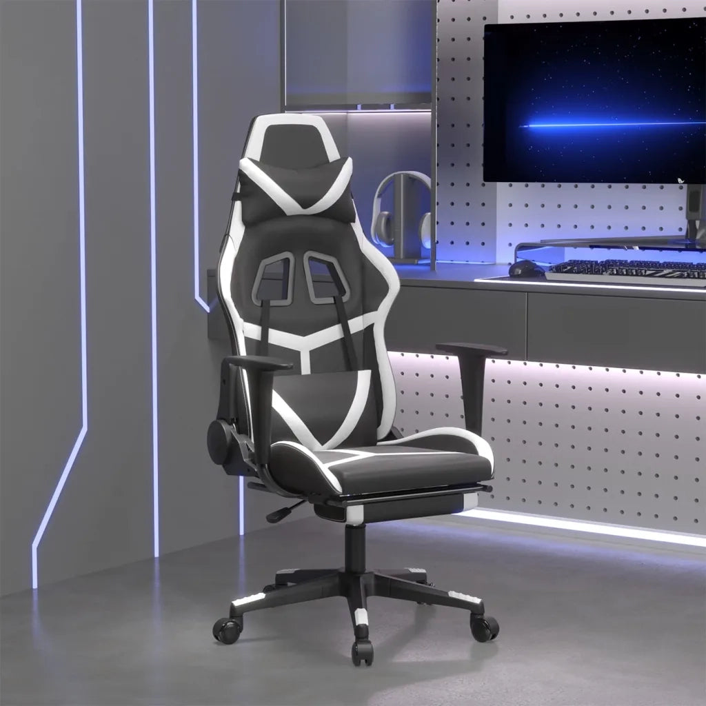 Sedia da Gaming | Sedia da e-sports con Poggiapiedi Nero e Bianco in Similpelle