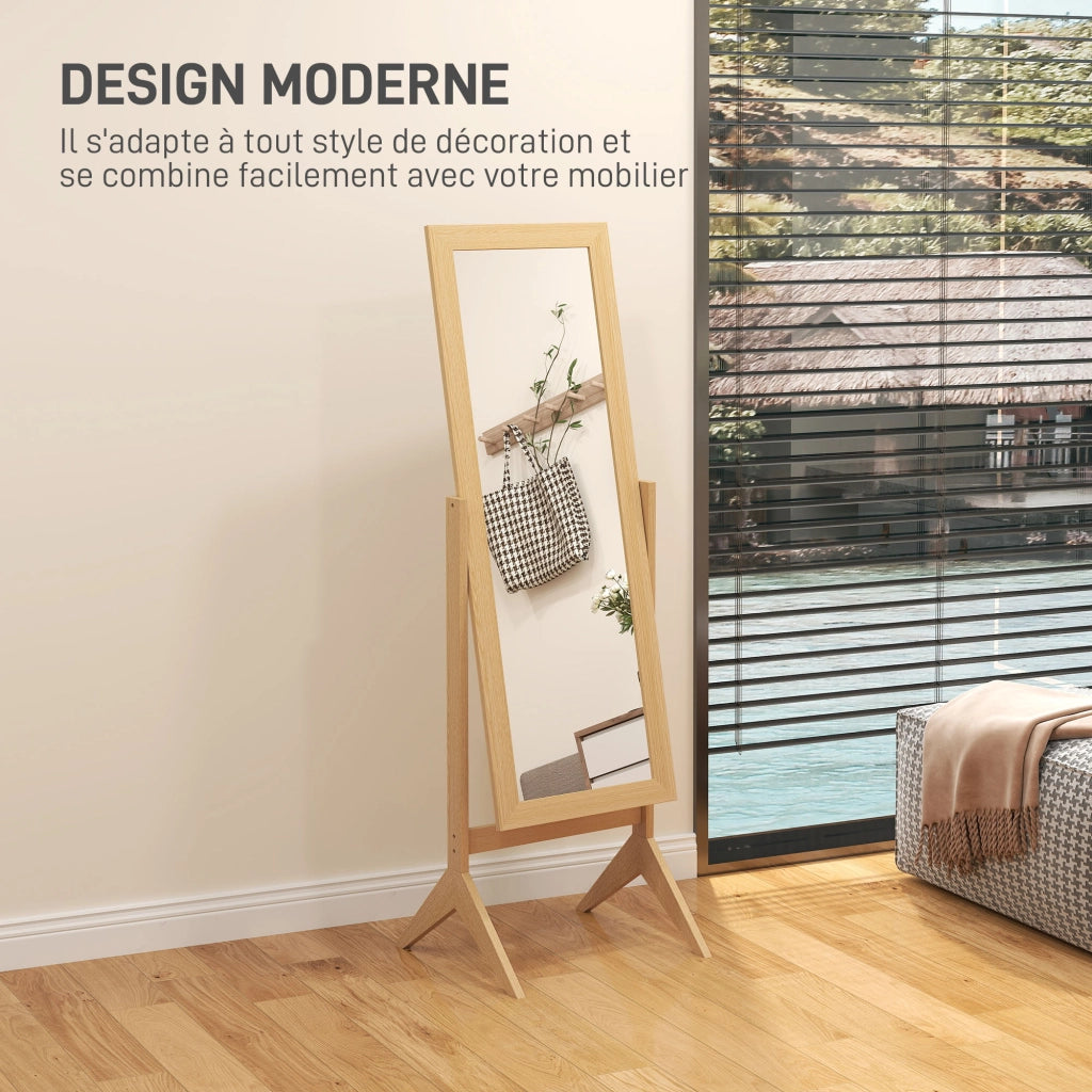 Per camera e camerino, grande specchio da terra in rovere 47 x 46 x 148 cm con inclinazione regolabile