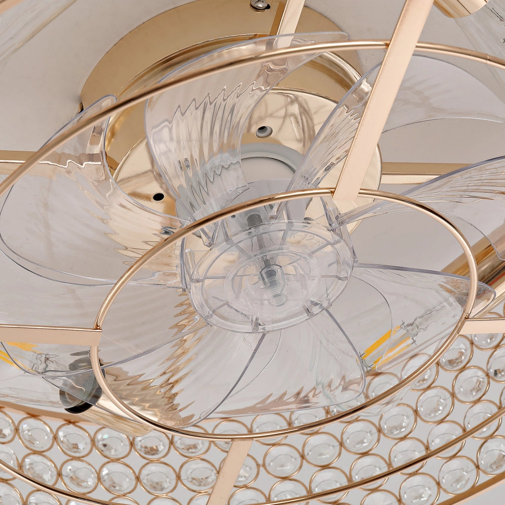 Ventilatore da soffitto ULEVR con luce 19 pollici, cristalli dorati, 6 velocit¨¤, reversibile, app e telecomando