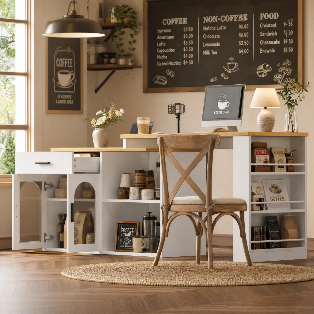 Isola da cucina con piano girevole a 360° cassetto e ripiani regolabili in MDF bianca per sala da pranzo
