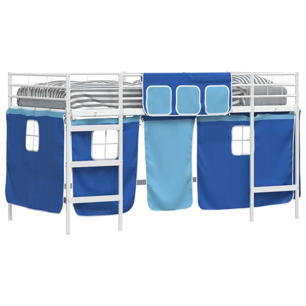 Struttura del Letto Loft per Bambini con Tendine-Giroletto per bambini Bianco e Blu 824574