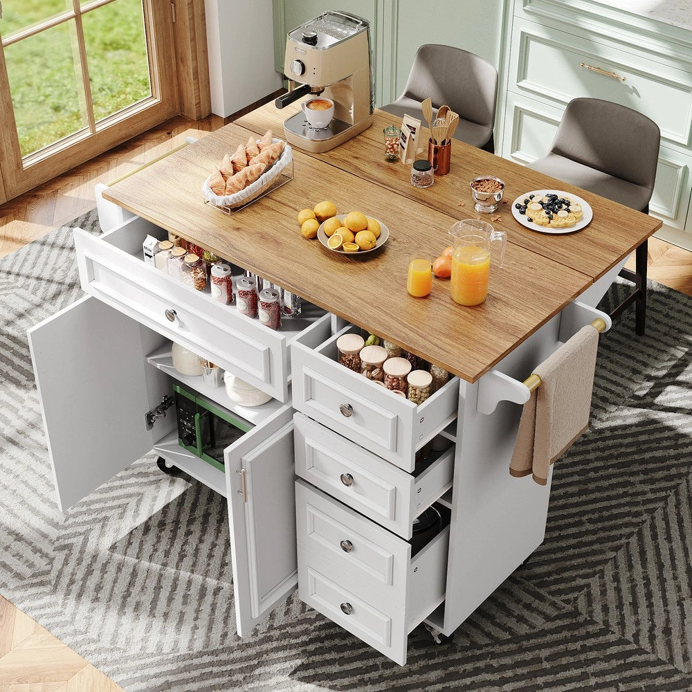 Isola Cucina Multifunzionale con Buffet ¨C Xylo ¨C Bianco, 110x45-75x92 cm