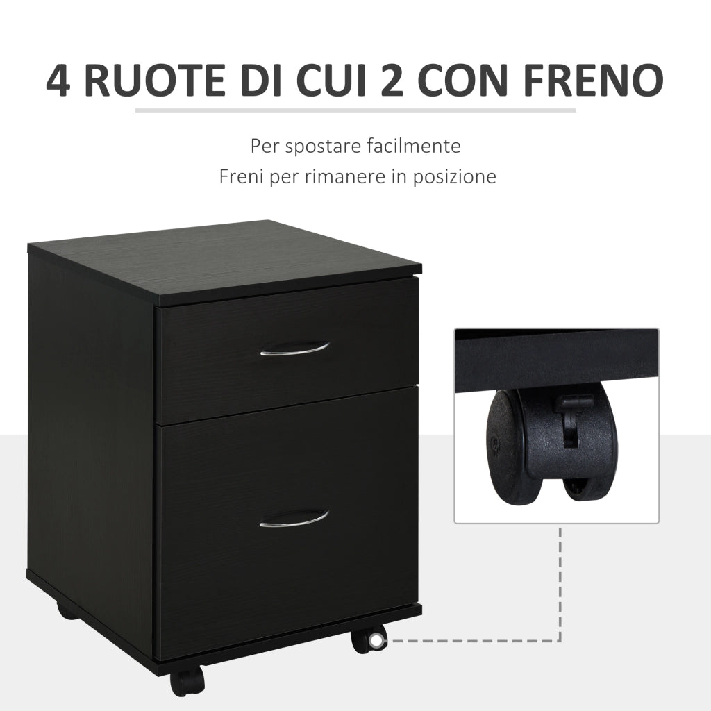 Cassettiera con Ruote ¨C Minimal ¨C Legno Nero, 2 Cassetti