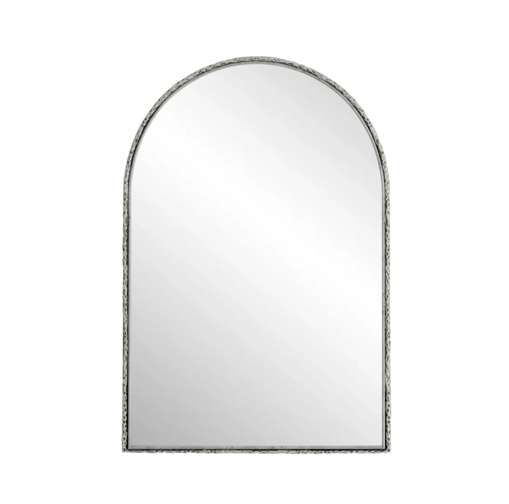 Specchio da parete ad arco in vetro temperato e ferro; argento