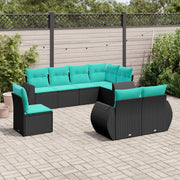 Set Divani da Giardino 8 pz con Cuscini Nero in Polyrattan 3221636