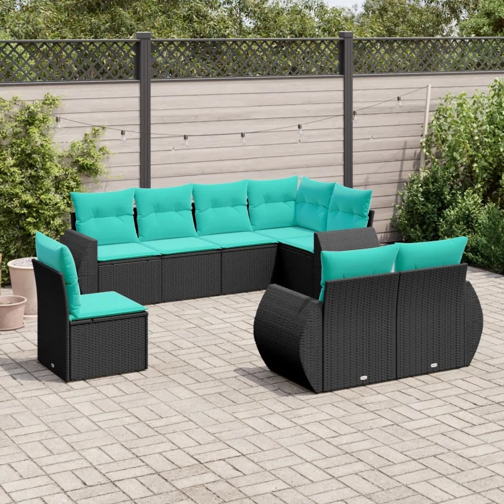 Set Divani da Giardino 8 pz con Cuscini Nero in Polyrattan 3221636
