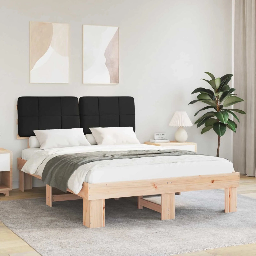 Letto con Testiera Rivestita Nero 135 x 190 cm Pino massello 877431