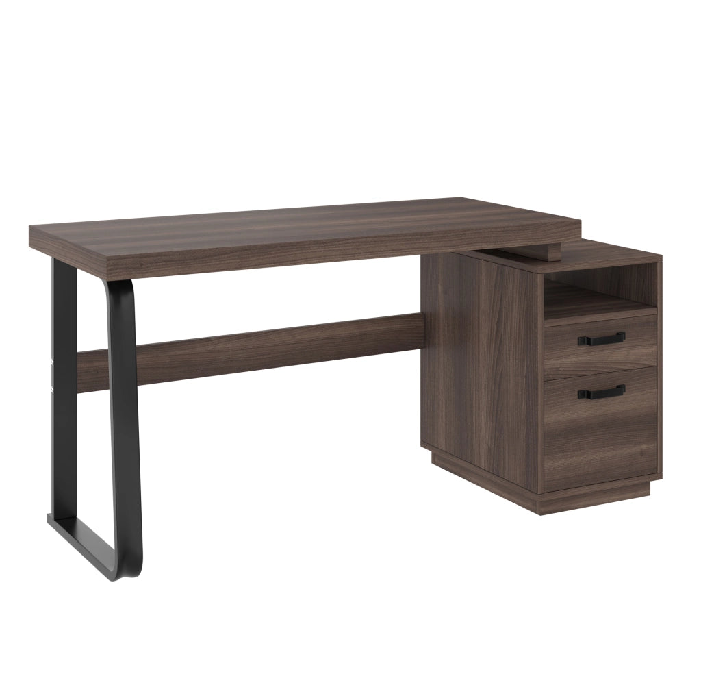 Scrivania moderna 135x54 cm in MDF con struttura in tubi d'acciaio, design multifunzionale con cassetto silenzioso e spazio porta documenti, colore marrone