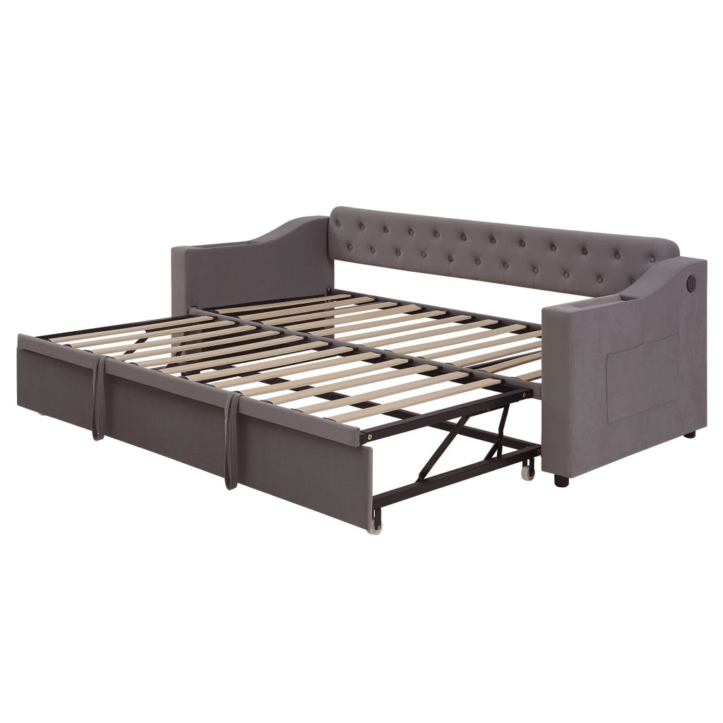 Letto divano estraibile 90 × 190 e 180 × 190 cm 1/2 posti; USB; porta tipo C e vani; senza materasso; grigio