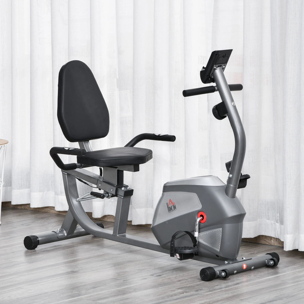 EasyComfort Cyclette Orizzontale con Seduta Regolabile, 8 Resistenze e Monitor LCD, 121.5-136x62.5x98cm, Grigio