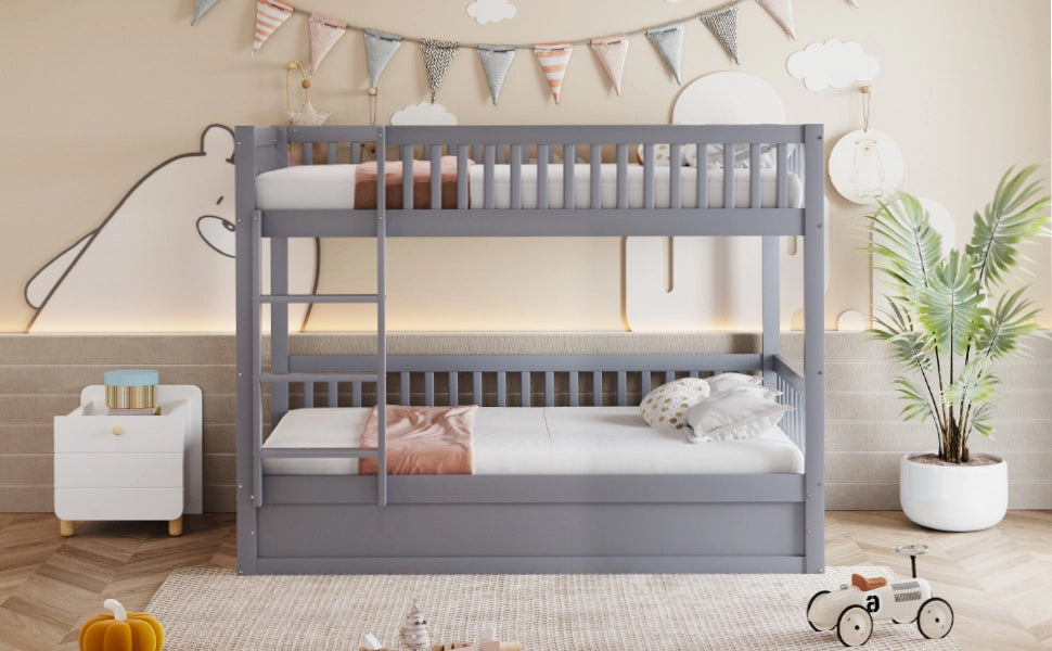 Letto a castello per bambini 90 × 200 cm con vano contenitore idraulico in legno grigio e scala