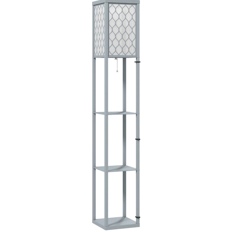 Lampada da terra con 3 ripiani, MDF grigio chiaro, dimensioni compatte 26x26x160 cm