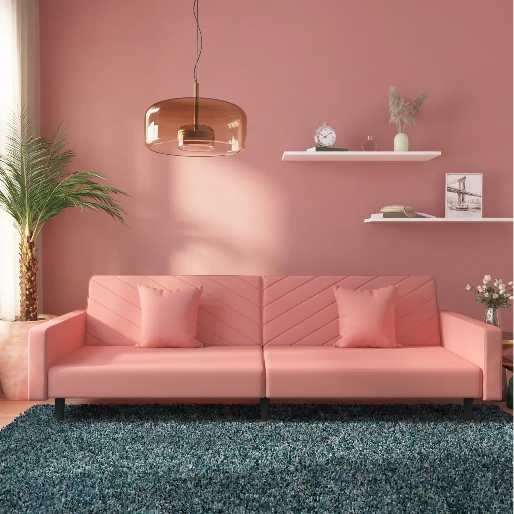 Divano letto | Sof¨¤ letto | Letto singolo a 2 Posti con 2 Cuscini Rosa in Velluto