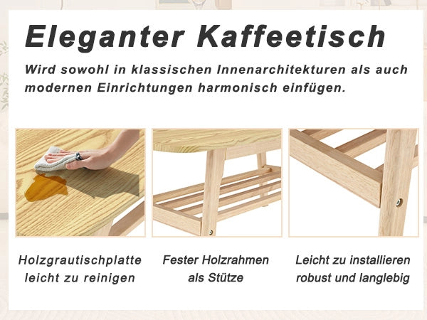 Tavolino basso fisso a due ripiani in legno con ampio spazio contenitore per soggiorno e ufficio 110 × 58 × 19 cm