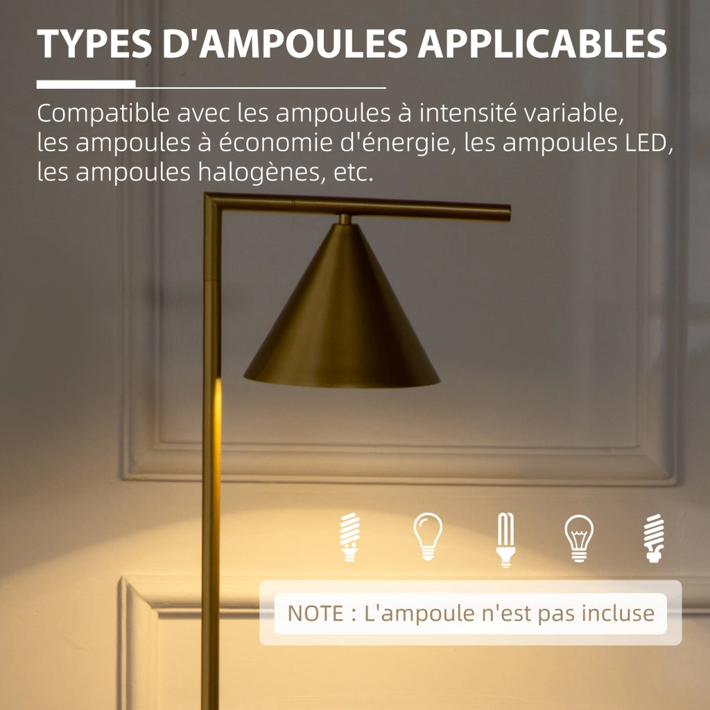 Lampada da terra orientabile con paralume conico e base in marmo ¨C Minimal ¨C dorato 35x26x153 cm