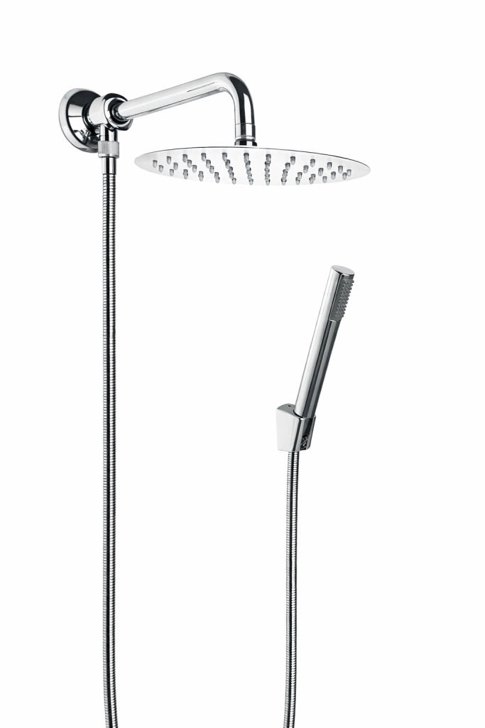 Kit set doccia deviatore a pressione con doccetta tonda, soffione 20 cm braccio 30 cm