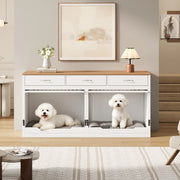Gabbia per cani con divisorio removibile e porta superiore a ribalta in MDF e metallo bianco naturale 164 × 60 × 81 cm