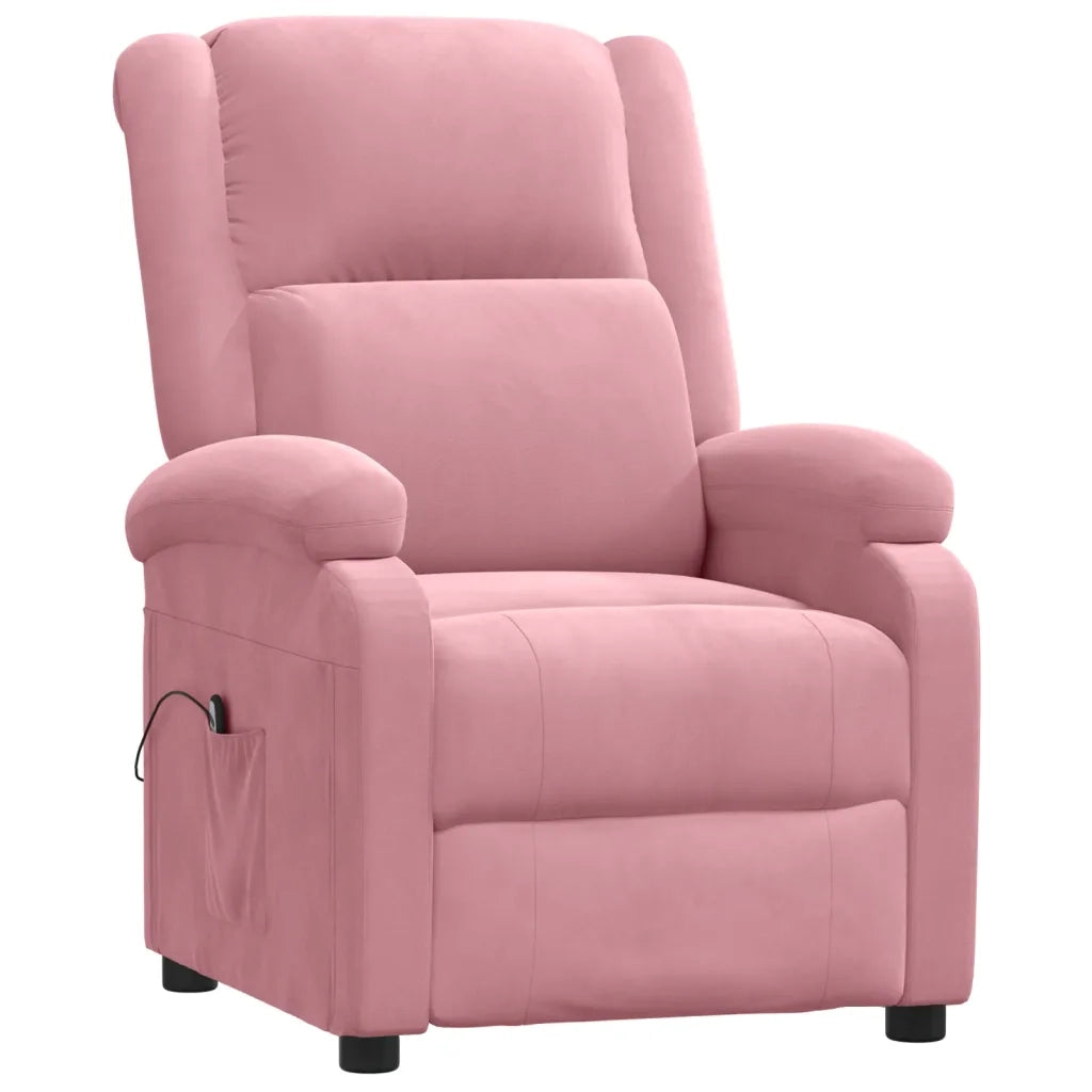 Poltrona Elettrica Reclinabile Massaggio in Velluto Rosa 3098397