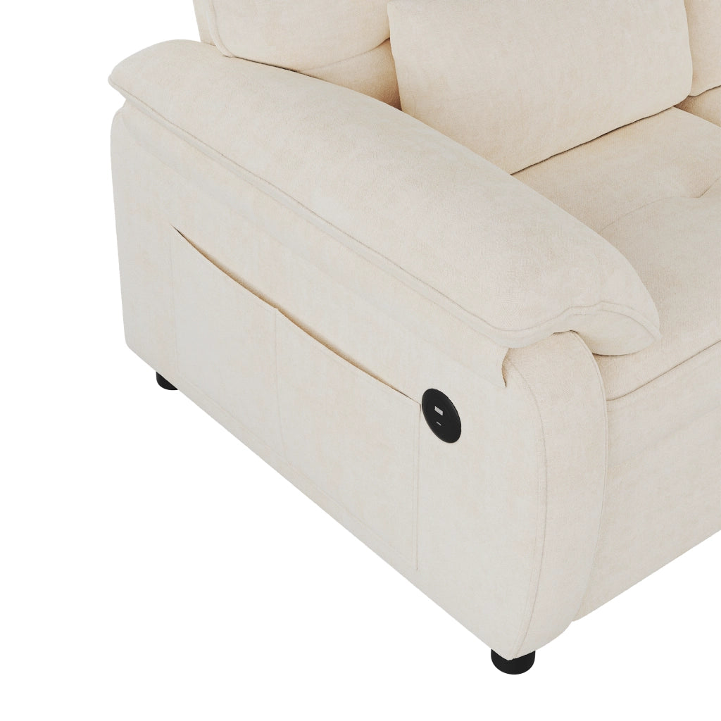 Divano letto 2 posti 142x90 cm 3 in 1 con USB e USB-C in ciniglia beige