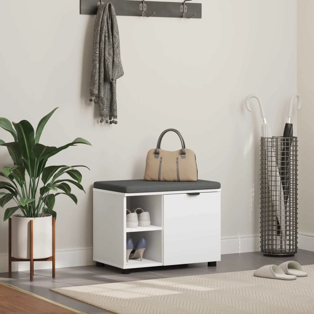 Panca per ingresso con cuscino con porta Bianco 60 x 38 x 46 cm