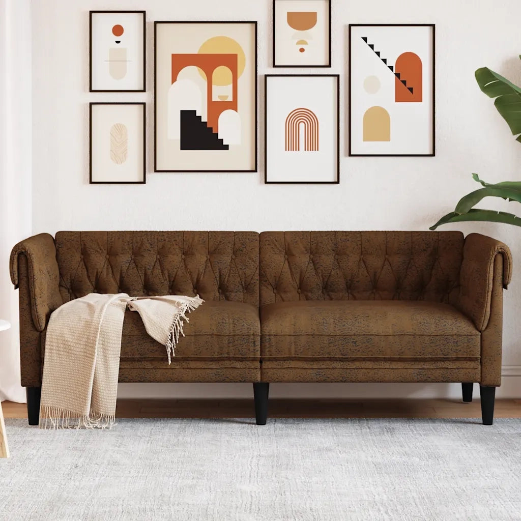 Divano Chesterfield a 3 Posti-Sofa 3 Posti-Divanetto Marrone in Tessuto