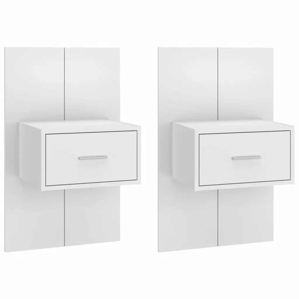 Set di 2 Comodini | Armadio da Notte | Mobiletto da notte a Parete Bianchi