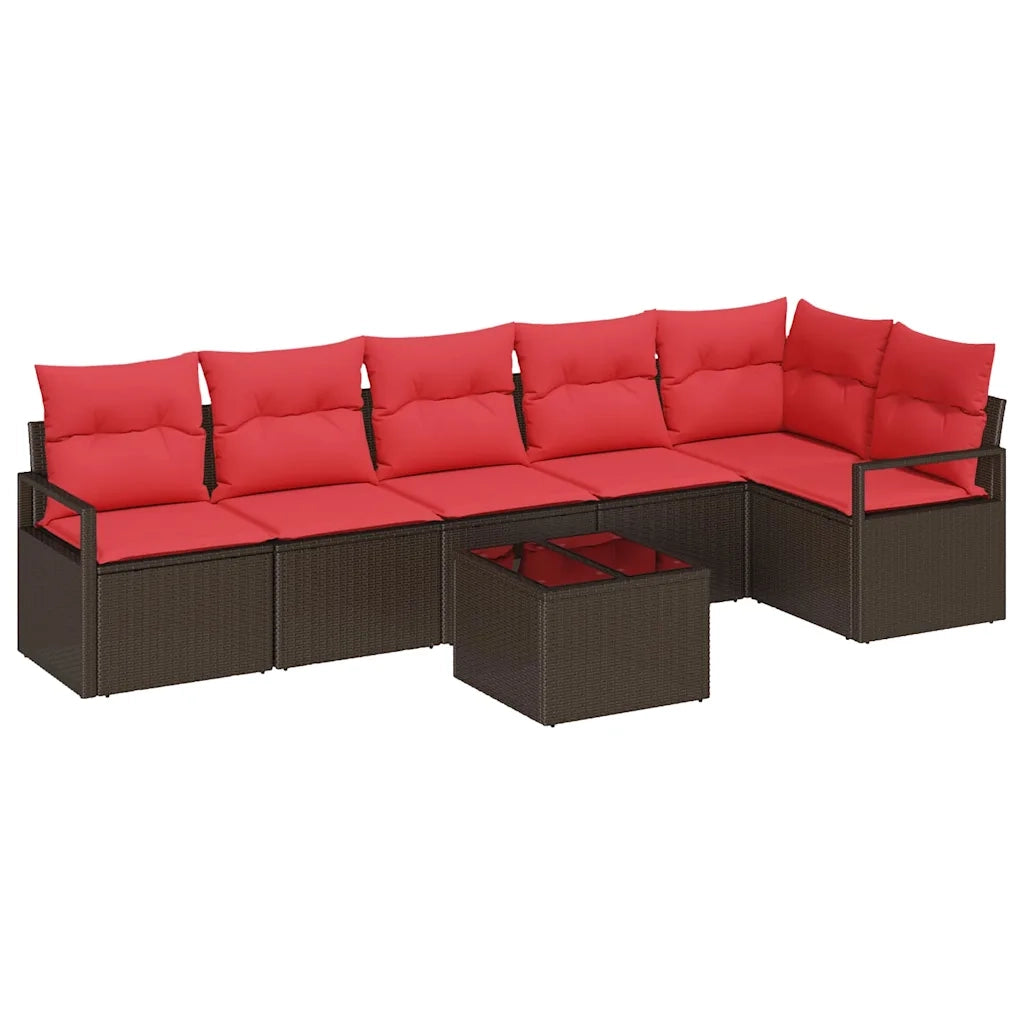 Set Divano da Giardino 7 pcs Marrone e Rosso polyrattan 3355083