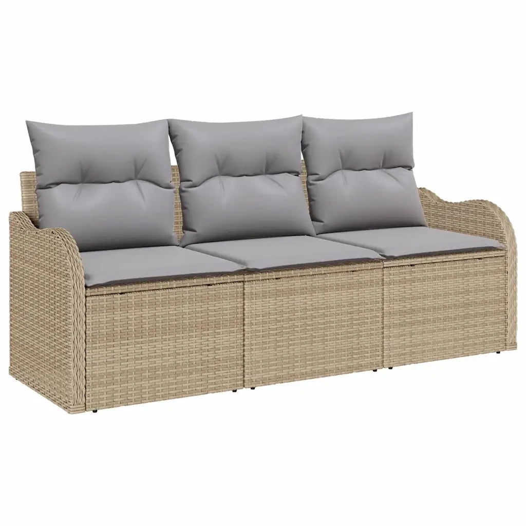 Set Divano da Giardino con cuscino 3 pcs Beige Poly Rattan