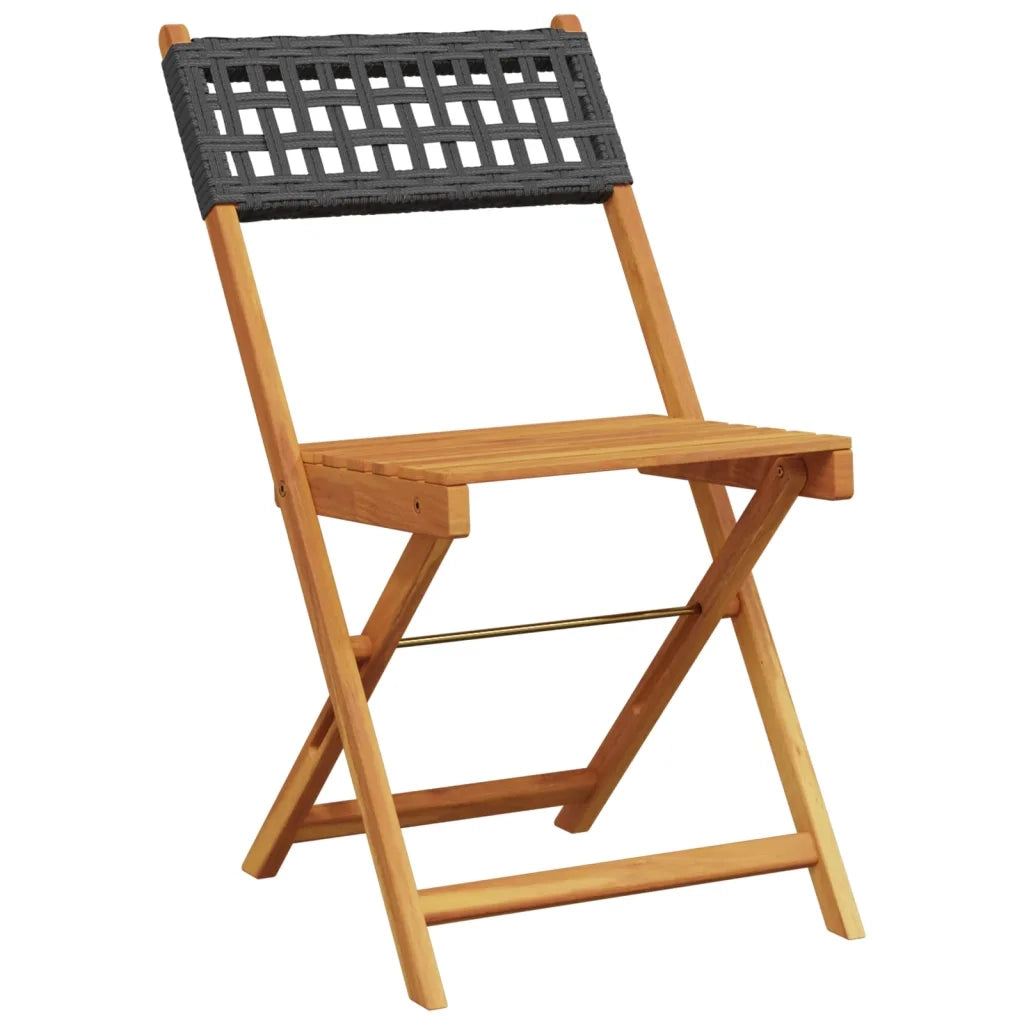 Sedie Pieghevoli 2 pz Nere Legno Massello Acacia e Polyrattan 367675