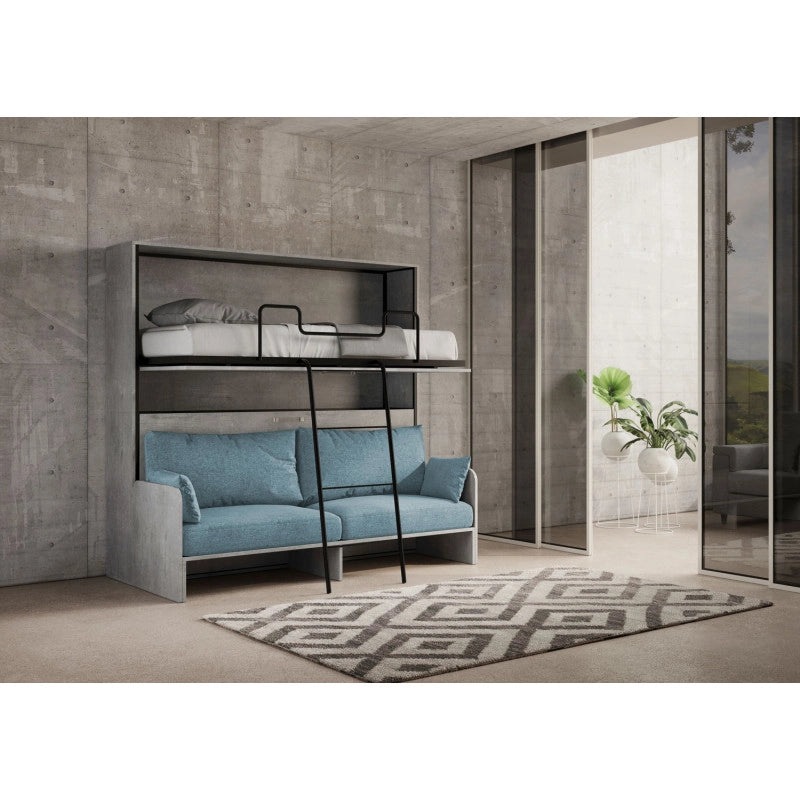 Letto doppio a scomparsa Kando con divano , azzurro - Cemento
