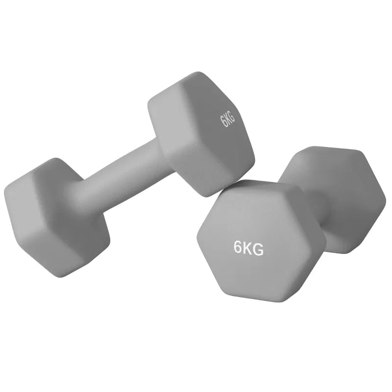 Set 2 Manubri Esagonali 6 kg, Antiscivolo, Delicati sul Pavimento, Grigi