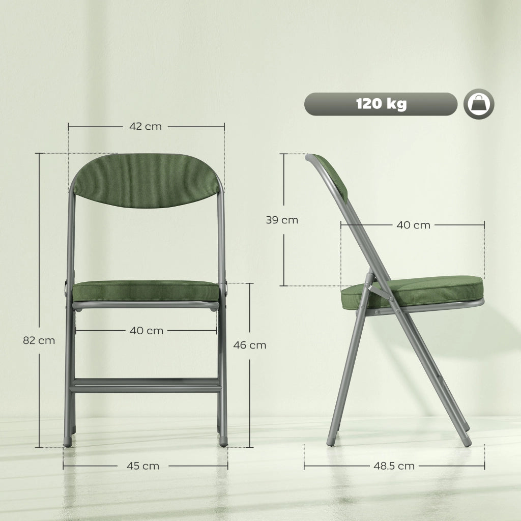 Set 4 Sedie Pieghevoli Imbottite ¨C Minimal ¨C Verde, Tessuto Cord, Struttura in Metallo