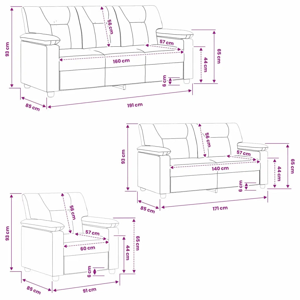 Set di divani 3 pcs Rosso Vino Similpelle 3430554