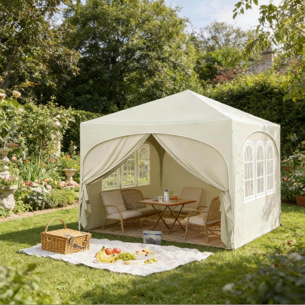 Gazebo pieghevole 3x3 m beige con pareti laterali