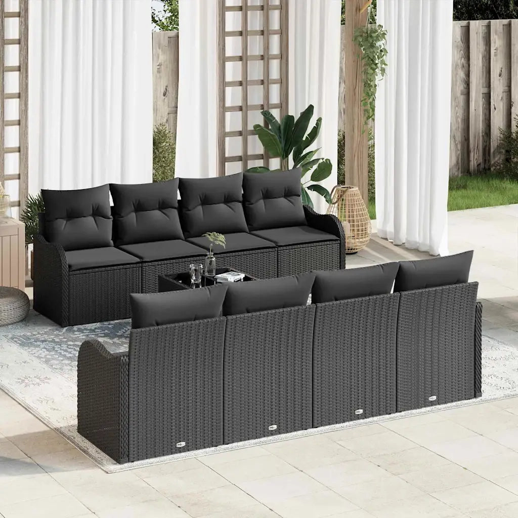 Set Divano da Giardino con cuscino con archiviazione 9 pcs Nero