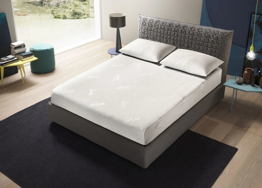Coprimaterasso Imbottito Elasticizzato Anallergico Federe Cuscino Letto Made Italy - Matrimoniale - Silver