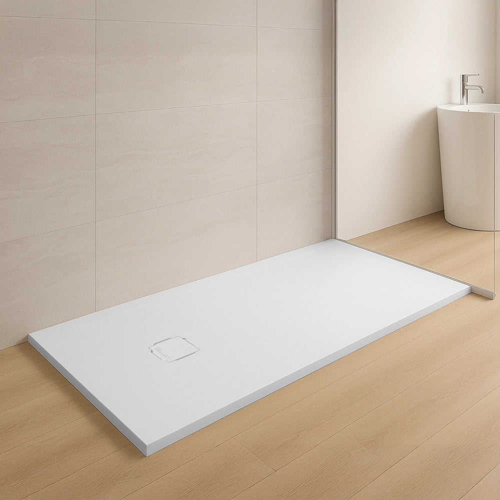 Piatto doccia 90x120 in marmoresina bianco con griglia in acciaio inox Harmony