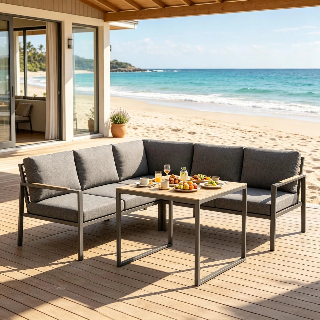Set divani da giardino ¨C Minimal ¨C polyrattan grigio 3 posti con cuscini