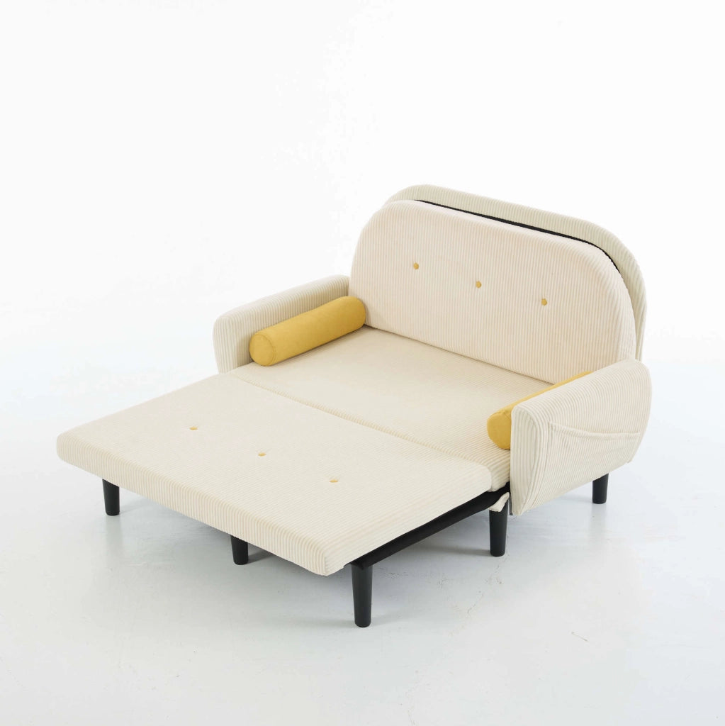 Divano 2 posti 133,5x77x85 cm avorio – convertibile, schienale regolabile, velluto a coste