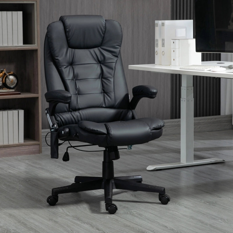 Poltrona da ufficio ergonomica con massaggio e calore in pelle rigenerata nera