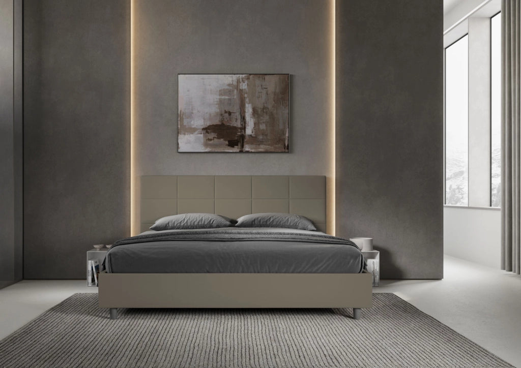 BS COM Letto matrimoniale king size con rete imbottito 200x200 similpelle cappuccino