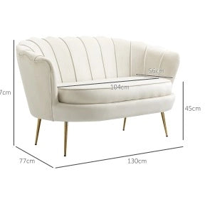 Divano 2 posti in velluto crema con braccioli, struttura in acciaio zincato 130x77x77 cm