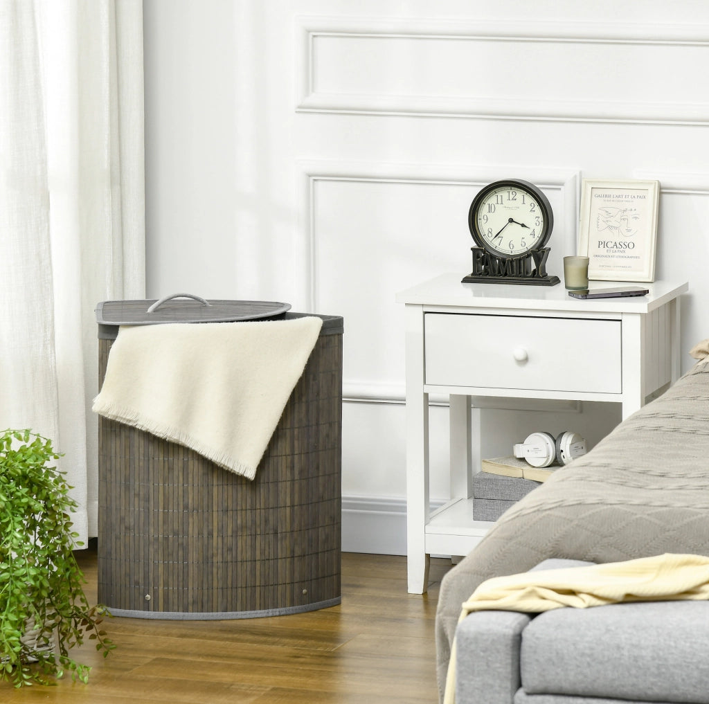 Cesto porta biancheria in bambù 55L con coperchio e sacco estraibile, 38x38x57 cm grigio