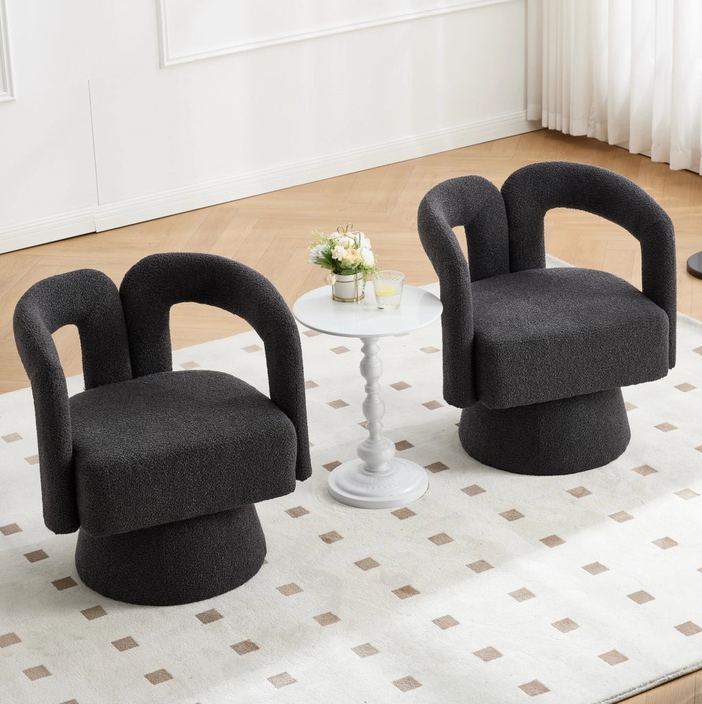 Poltrona girevole in bouclé grigio scuro 360°