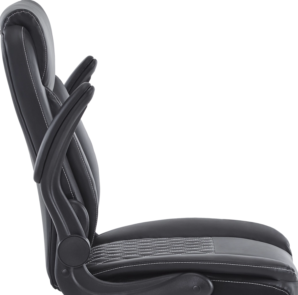 Sedia da ufficio ergonomica in similpelle nera con supporto lombare e braccioli ribaltabili