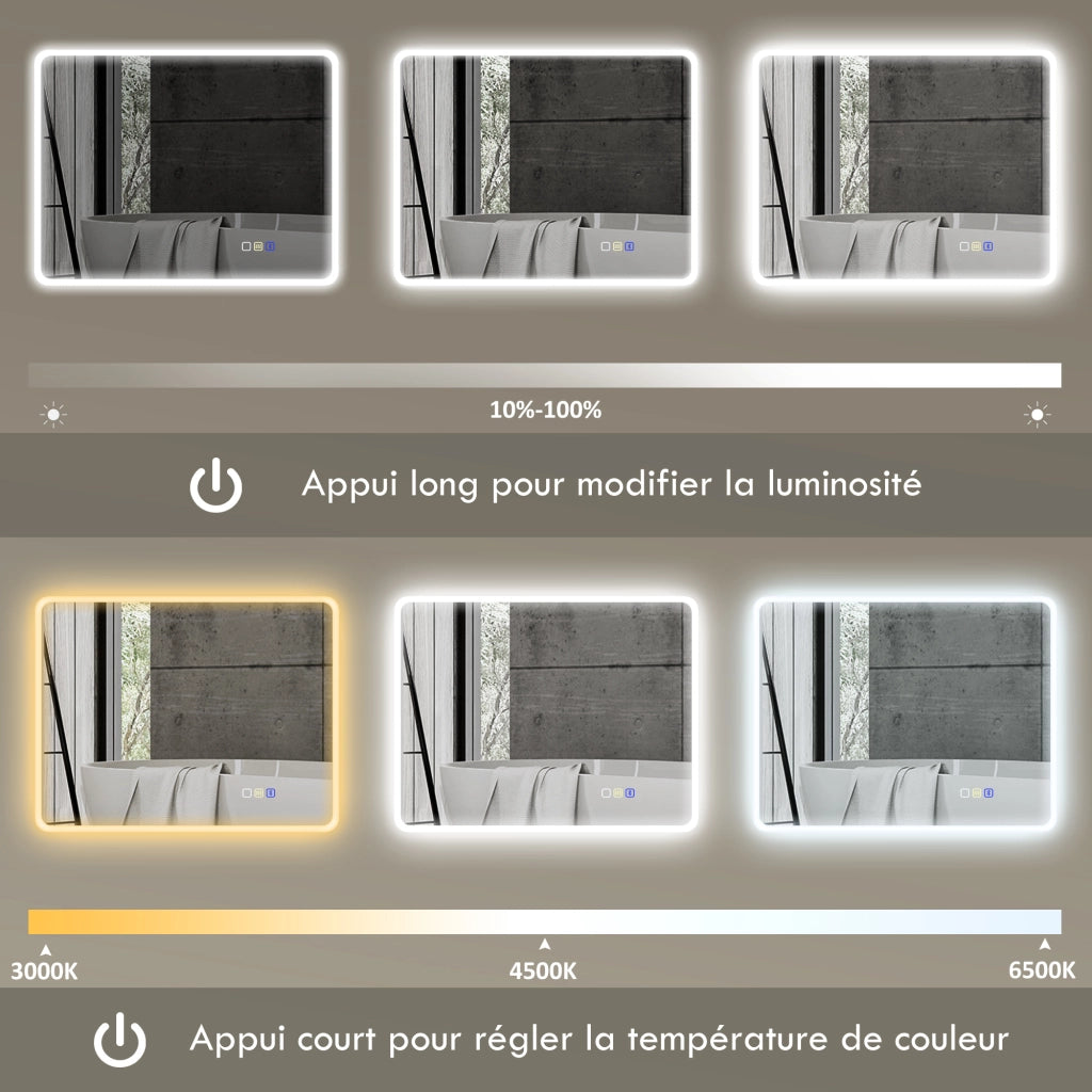 Specchio da Bagno LED con Memoria e Antiappannante ¨C Minimal ¨C Argento 70x90 cm
