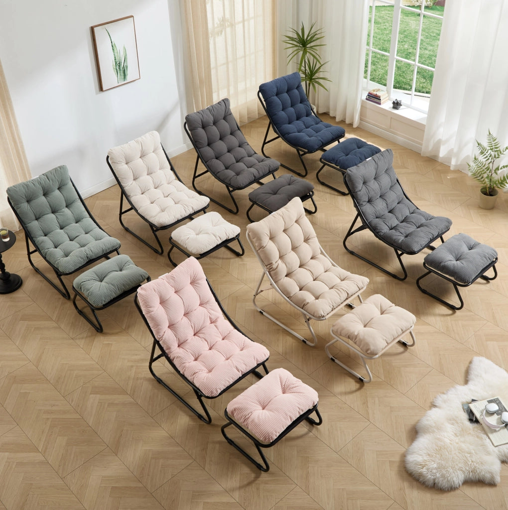 Sedia Lounge da Giardino con Poggiapiedi e Cuscino Beige in Acciaio