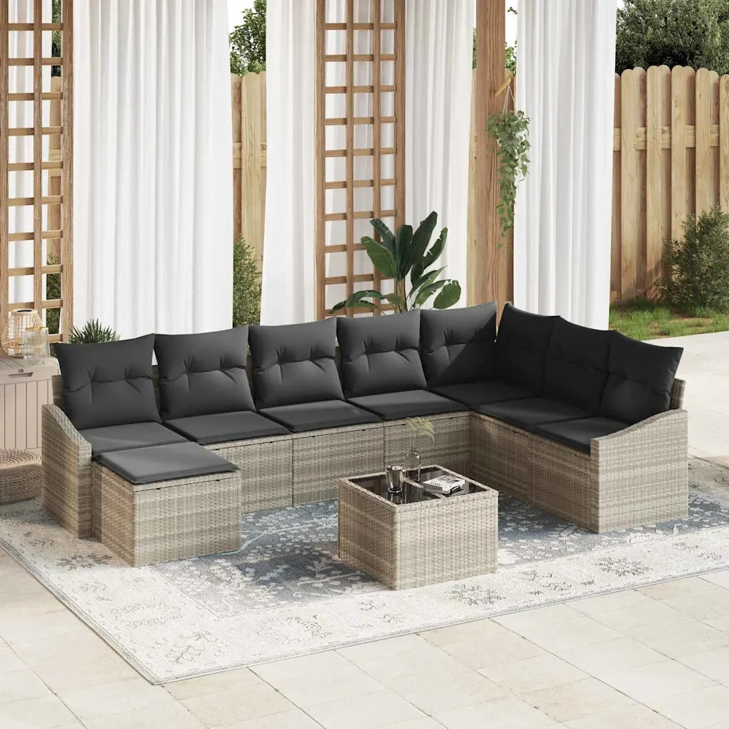 Set Divano da Giardino 8 pcs Grigio chiaro polyrattan